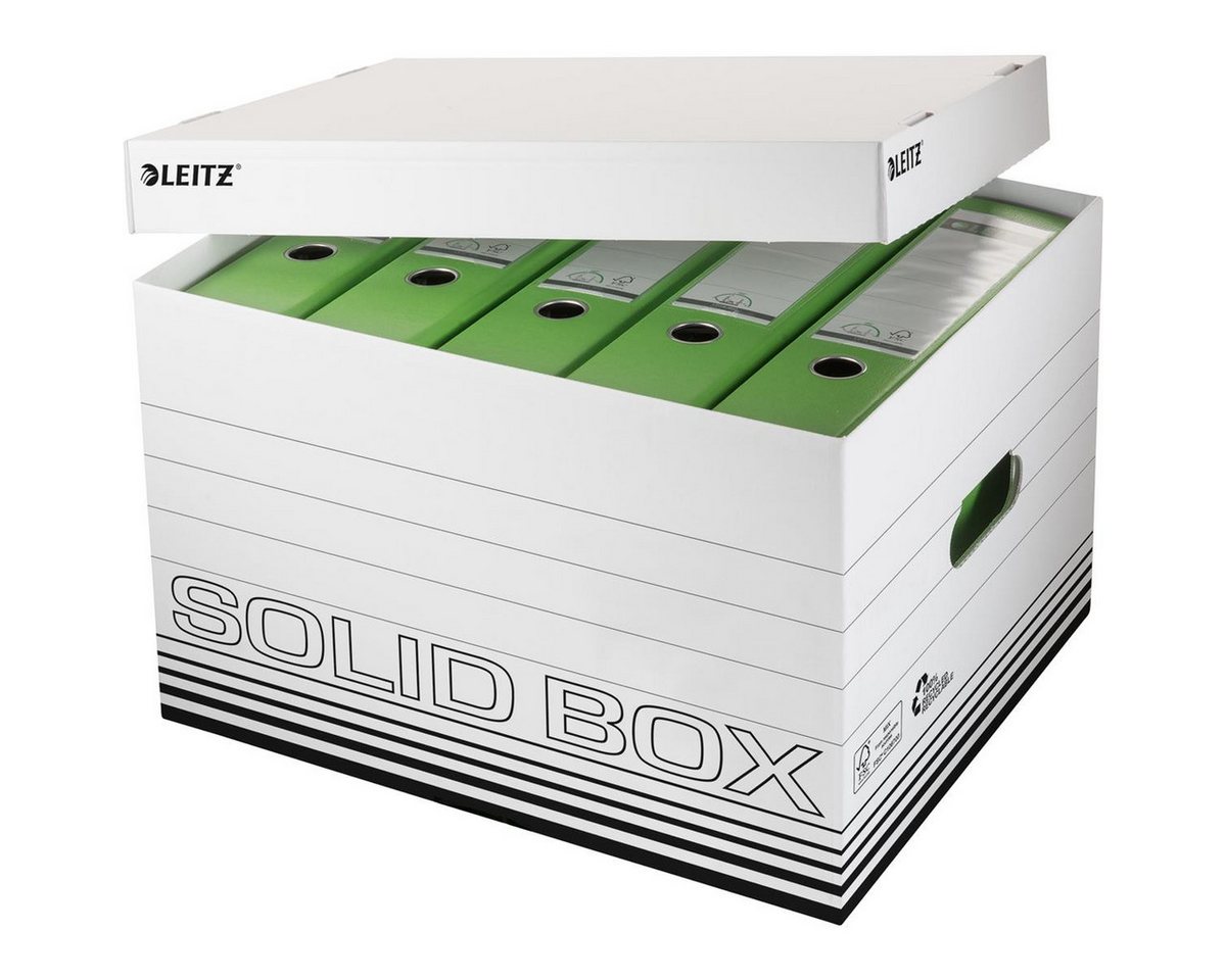 LEITZ Aktenordner 10x LEITZ 6119-00-01 Archiv-/Transportbox Solid, weiß/schwarz