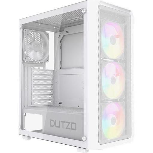 Dutzo C321 Mesh TG ARGB, Miditower PC Gehäuse mit Mesh-Frontplatte und 5 vorinstallierten ARGB-Lüftern, Weiss