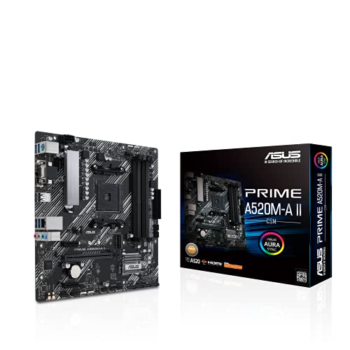 ASUS Prime A520M-A II/CSM, microATX Motherboard für AMD AM4, ECC-Speicher, M.2-Unterstützung, 4K @ 60 Hz, USB 3.2 Gen1, ARGB-Header