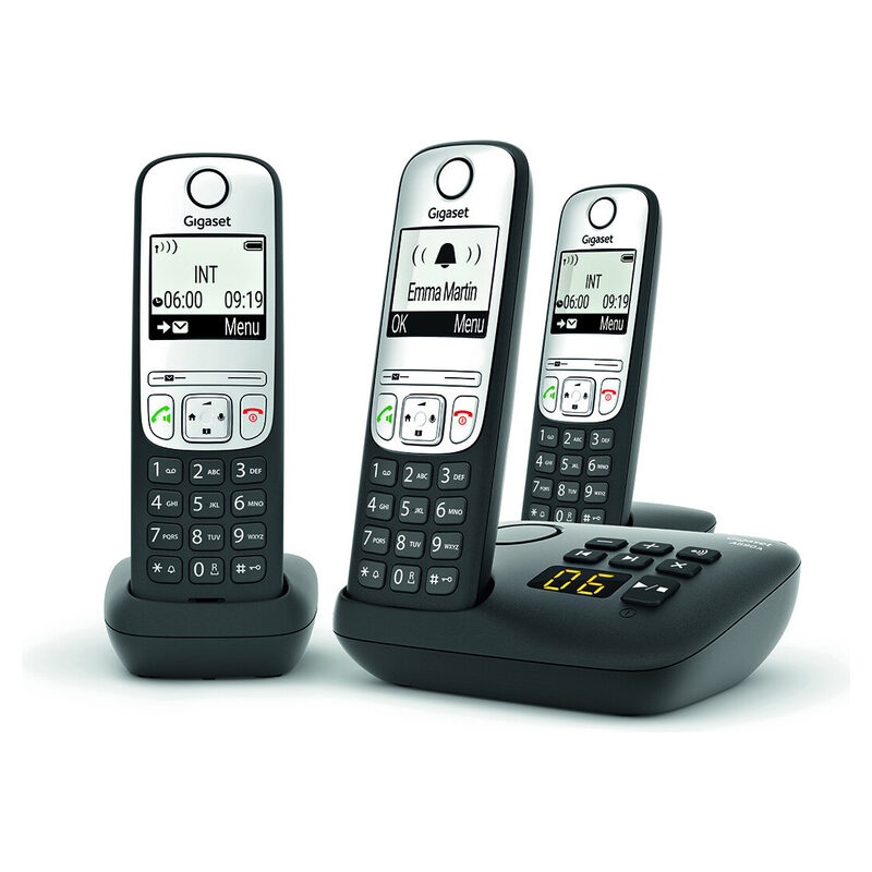 Gigaset A690 AM TRIO DECT Schnurlostelefon mit 3 Mobilteilen, Anrufbeantworter und beleuchtetem Display, Schwarz