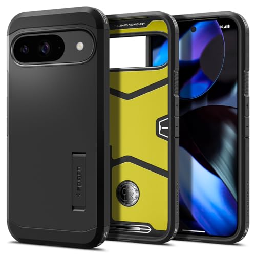 Spigen Tough Armor Hülle für Google Pixel 9 Pro und Pixel 9 [Made for Google] -Schwarz, Doppelschichtige Schutzhülle mit Kickstand und Air Cushion Technologie
