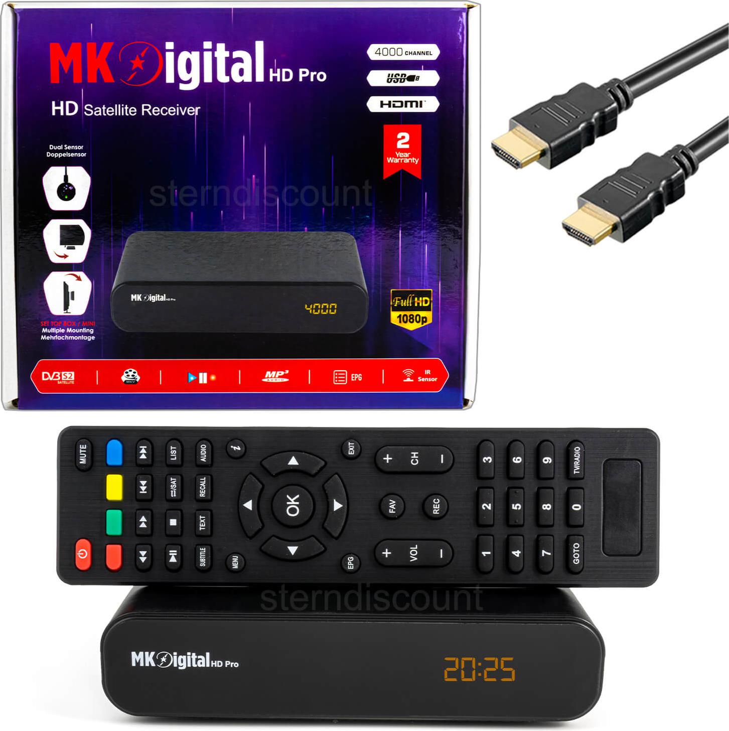 MK DIGITAL HD-Pro, HD Satelliten Receiver mit SCART & HDMI, vorinstallierte deutsche Sender, Full HD 1080p, USB-Mediaplayer