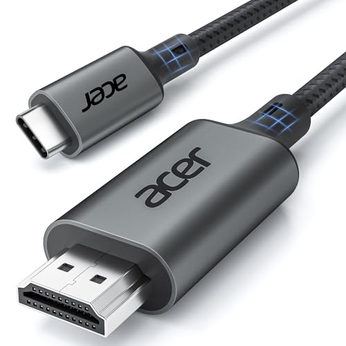 Acer USB C auf HDMI Kabel 4K@60Hz, Thunderbolt 3/4 kompatibel, Aluminium+Nylon, 2m für iPhone 15/16 Pro Max, MacBook, iPad Pro/Air, iMac, Surface Book 2, Samsung S24, Pixelbook