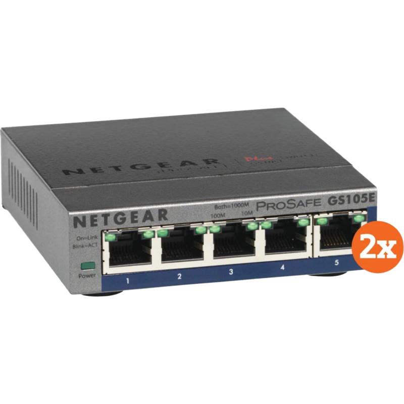Netgear GS105E Prosafe Plus Duo Pack, 2 Smart Managed Netzwerk Switches mit 5 Gigabit-Ports, IPTV-kompatibel, Weboberfläche zur Konfiguration