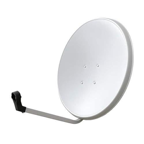 ARLI Sat Antenne 60 cm, Stahl Lichtgrau/Weiß, HD UHD Digital Satellitenschüssel mit ovalem Spiegel, inkl. LNB Halterung & Befestigung