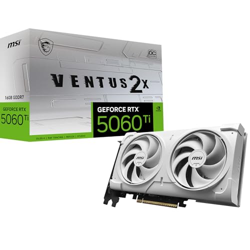 MSI GeForce RTX 5060 Ti 16G VENTUS 2X OC WHITE, Grafikkarte mit 16 GB GDDR7-Speicher, optimale Kühlung, 3 Monitoranschlüsse
