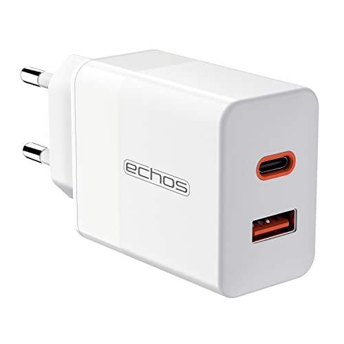 Echos 25W Ladegerät Dual Port USB C USB A Schnellladegerät Power Netzteil PD QC 3.0 Ladegerät Handy für iPhone Samsung Galaxy Ipad Huawei Xiaomi HTC Sony LG und viele mehr (Weiß) - Preisvergleich