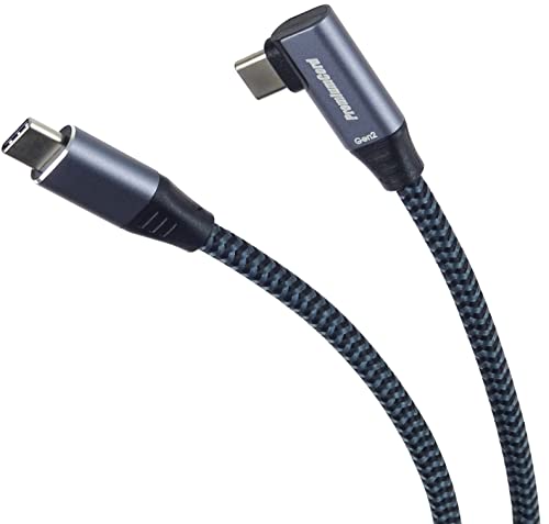 PremiumCord USB-C 3.2 Gen 2x2 Verbindungskabel mit gebogenem Stecker, Datenkabel SuperSpeed bis zu 20Gbit/s, Ladenkabel bis zu 5A, USB 3.2 Generation 2x2 Typ C Stecker, Farbe Schwarz/Grau, Länge 1m