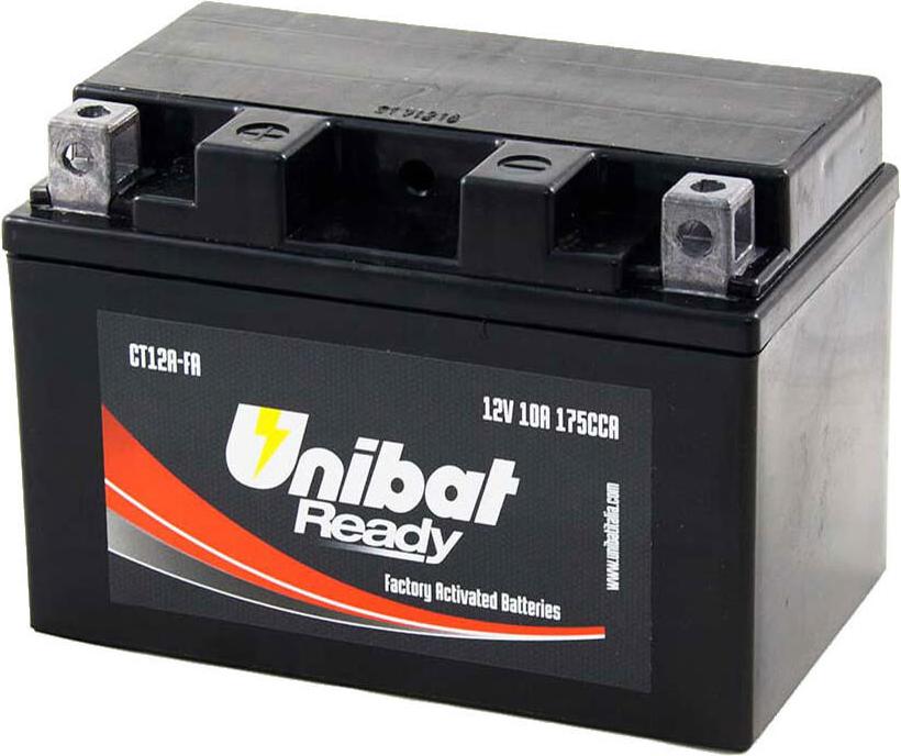 Unibat CT12A, 12V Motorrad-Batterie mit 175A Kaltstartstrom, wartungsfrei, 10Ah