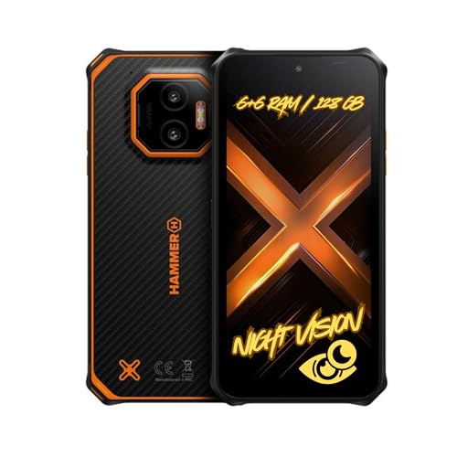 Hammer Energy X2 4G, Rugged Outdoor Smartphone mit 6+6GB RAM, 128GB, 50-MP Kamera, IP69, 6.1" Display – Schwarz-Orange