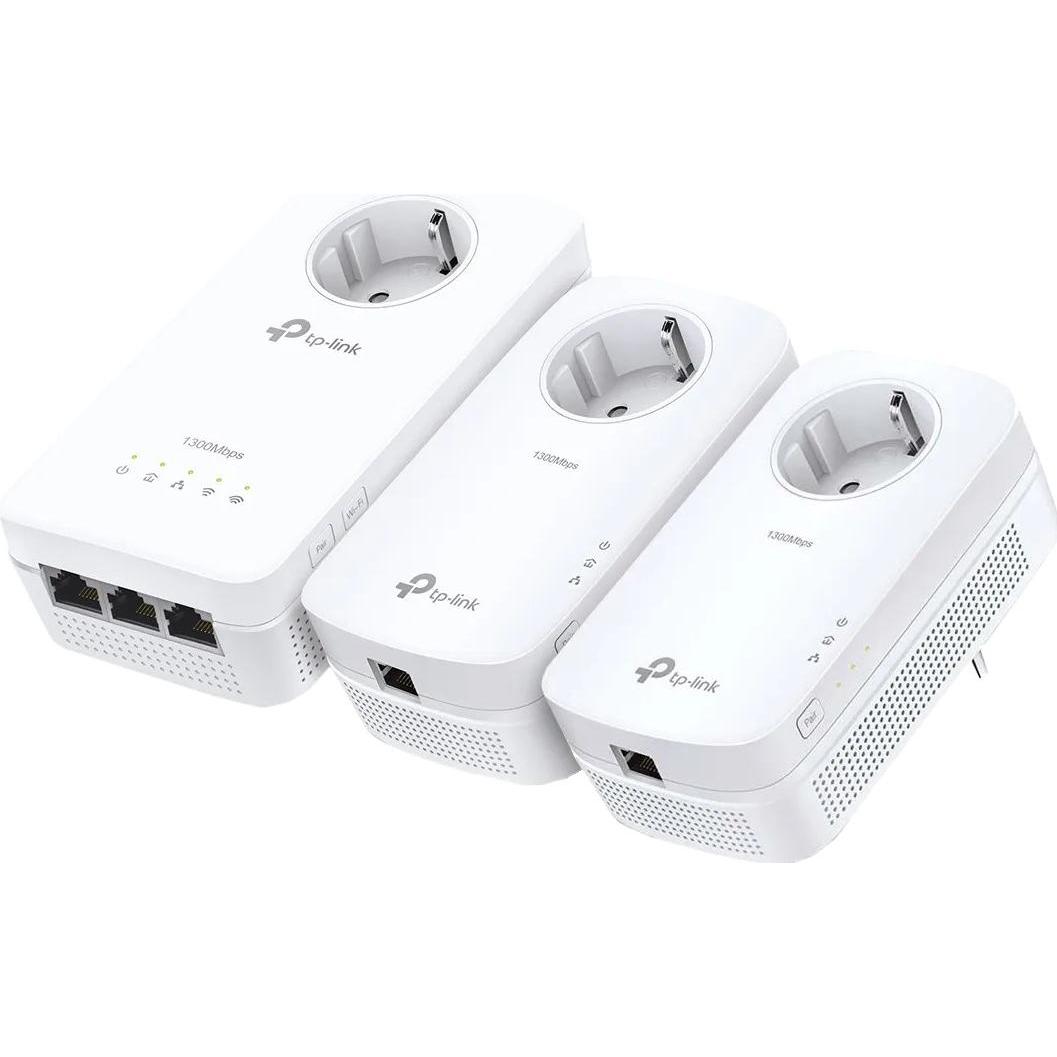 TP-Link TL-WPA8631P Kit, 3 Powerline-Adapter mit 1200 Mbit/s, 2 Wi-Fi-Zugangspunkten, integrierten Steckdosen, Weiß