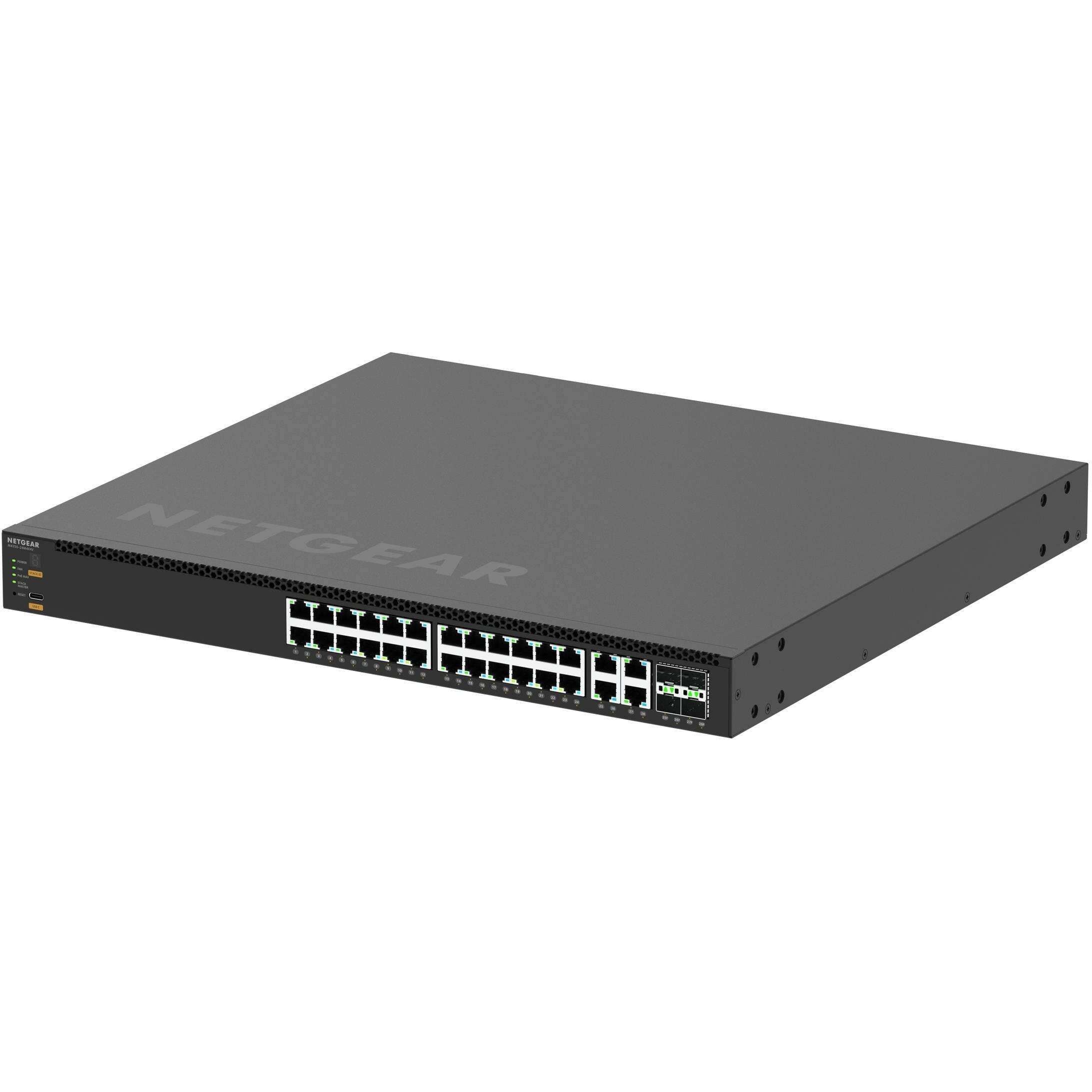 Netgear M4350-24M4X4V, 24-Port Managed Switch mit 2,5G RJ45 und 25G SFP28, PoE++ bis 2.520 W, Schwarz