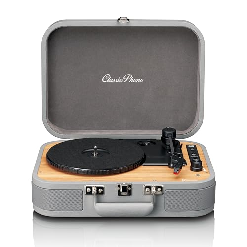 Lenco Classic Phono TT-116 Bluetooth-Plattenspieler mit 3 Geschwindigkeiten - 33, 45 und 78 U/min - Vintage-Vinyl-Plattenspieler - RCA-Ausgang - Stereo Lautsprecher - grau