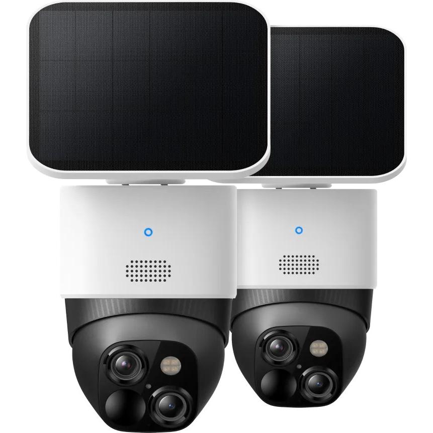 eufy EufyCam Solo Cam S340, 2er-Pack Netzwerkkameras mit 360-Grad-Drehfunktion und integrierten Solarmodulen, Weiss