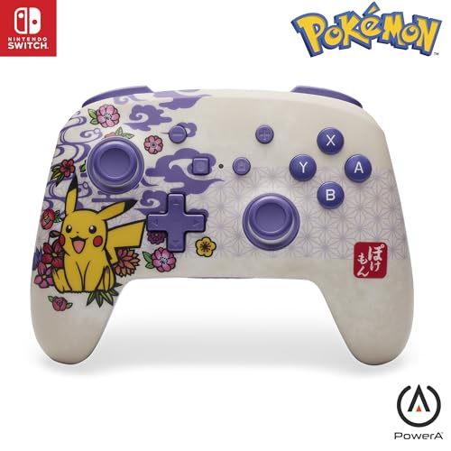 PowerA Verbesserter Kabelloser Controller für Nintendo Switch - Pokémon Blossom, Bluetooth-Controller mit Advanced Gaming Buttons, Aufladbar