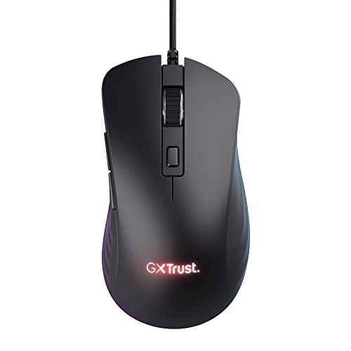 Trust Gaming GXT 924 Ybar+ Kabelgebundene Gaming Maus, 25600 DPI, 60% Recycelten Materialien, 6 Programmierbare Tasten, 25K Optischem Sensor, RGB LED-Beleuchtung, PC Maus mit Software - Schwarz