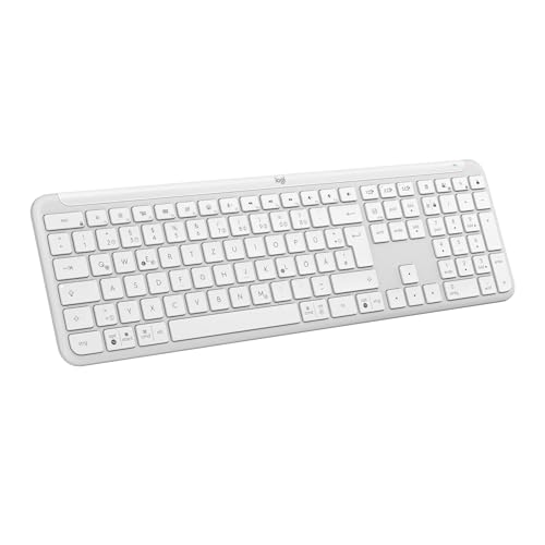 Logitech Signature Slim K950 kabellose Tastatur, schlankes Design, Wechseln zwischen Geräten beim Tippen, leises Tippen, Bluetooth, Multi-OS, Windows, Mac, Chrome, DEU QWERTZ-Layout, Weiß