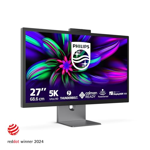 Philips 27E3U7903, 27 Zoll 5K Ultra HD+ Monitor mit Webcam, höhenverstellbar, Lautsprecher, HDR600, USB-C (96 W Power Delivery), grau