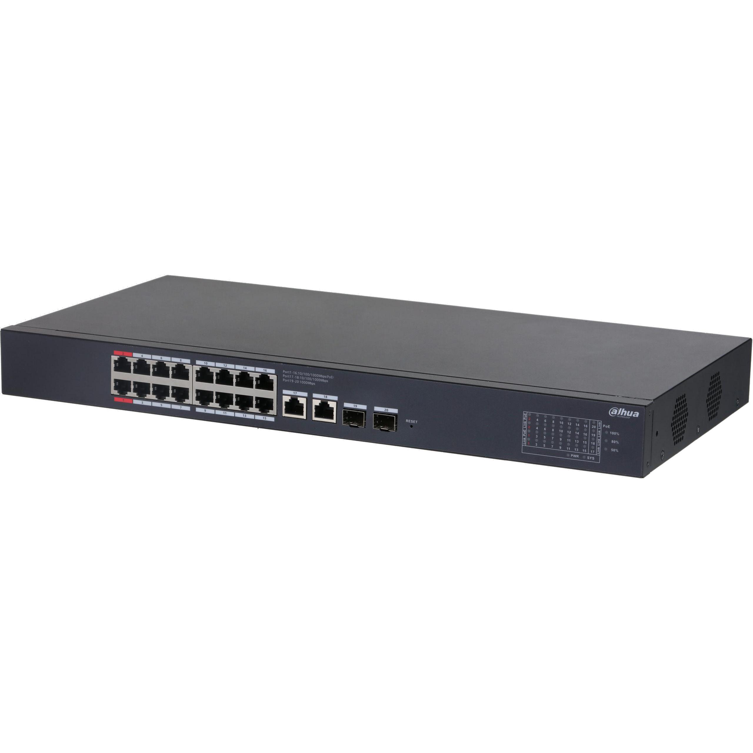 Dahua Technologie CS 18-Port Smart Managed Netzwerk Switch, schwarz, mit PoE und Cloud-Verwaltung