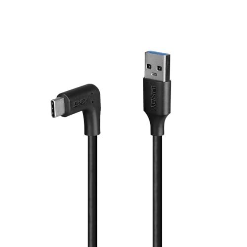 LINDY 0.5m USB 3.2 Typ A an C Kabel, 90 Grad gewinkelt, schwarz, 10 Gbit/s Datenübertragungsrate
