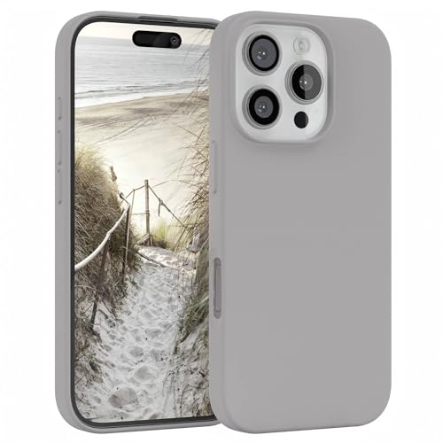 EAZY CASE Premium Silikon Handyhülle für iPhone 16 Pro, Slimcover mit Kameraschutz, Microfiber-Innenseite, hellgrau