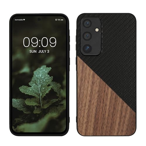 kwmobile Hülle kompatibel mit Samsung Galaxy A55 5G - Handyhülle mit Holz und Carbonfaser Rückseite - Dunkelbraun Schwarz