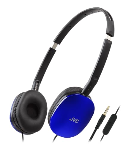 JVC HA-S160M-A - Flats Faltbarer und kompakter Kopfhörer in Glossy Trendfarbe, mit Schalter für Mikrofon EIN/aus, ideal für Telearbeit und Online-Seminare (Blau)