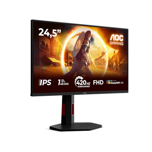 AOC Gaming 25G4KUR, 25 Zoll Full HD Monitor mit 400Hz, 1ms Reaktionszeit, G-Sync, HDR400, schwarz-rot