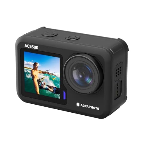 AgfaPhoto AC9500 Sportkamera wasserdicht – 4K Videos, 16 MP Fotos, Doppelbildschirm, 170° Weitwinkel, WiFi – Schwarz