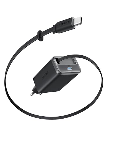 Anker Nano USB-C Ladegerät, 35W Max, kompaktes Netzteil mit 2 Anschlüssen und integriertem Anker InstaCord-Kabel, für iPhone 16 Serie, iPad, Pixel