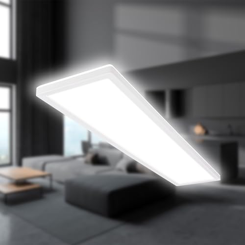 BRILONER LED Deckenlampe 98cm, flach, neutralweißes Licht, 4800 Lumen, Wohnzimmerlampe, 98x20x3 cm, Weiß