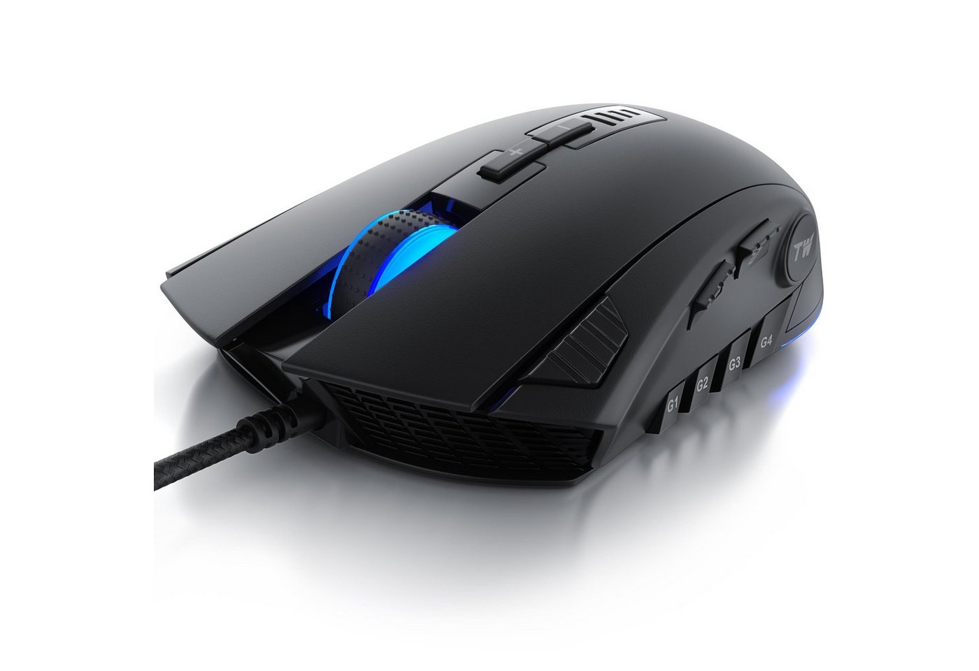 Titanwolf Gaming-Maus (kabelgebunden, 500 dpi, Gaming Mouse mit 24000 dpi & Gewichtstuning, 12 Tasten. Avago Sensor)