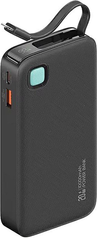 USAMS Powerbank Ze Zwijanym Kablem, Retractable Lightning 10000 mAh, PD 20W Fast Charge, XY Series, Schwarz
