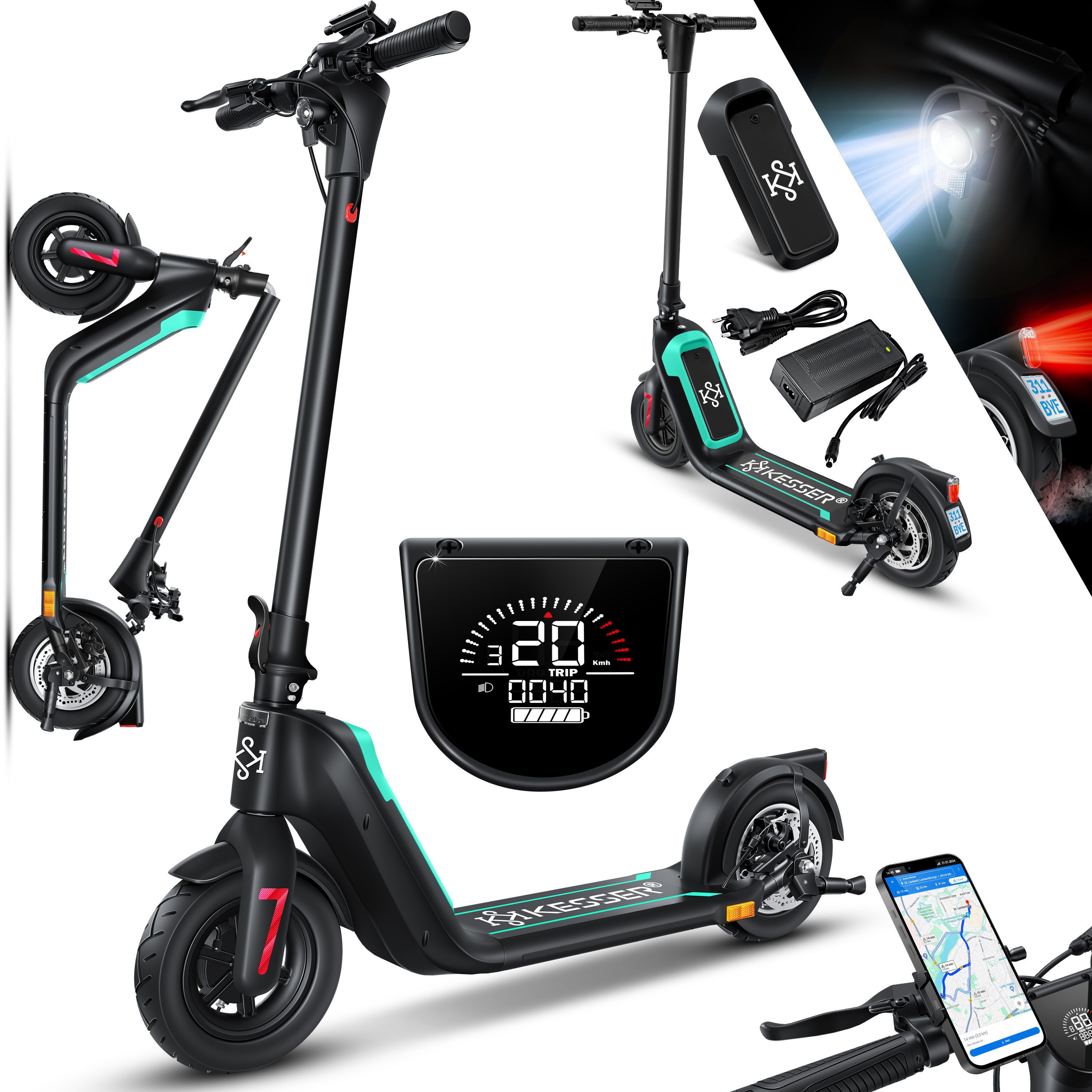 KESSER E-Scooter, Elektro Roller mit Straßenzulassung 40km Reichweite Faltbar, 450W Motor, TÜV-Zulassung, Smart Features, urbanes Design