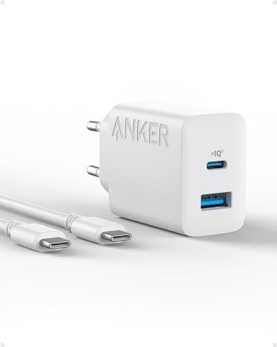 Anker 20W USB C Ladegerät, iPad Netzteil mit 150cm Kabel, USB-Schnellladenetzteil, dual-port, kompatibel mit iPhone 17/16/15 Series