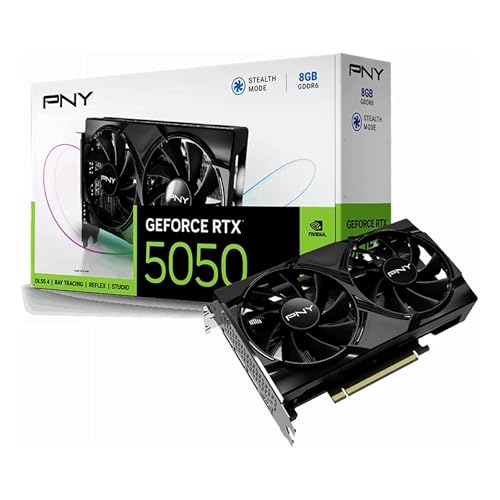 PNY GeForce RTX5050 8 GB GDDR6 Grafikkarte, Dual-Lüfter, 2317 MHz, PCIe, HDMI, DisplayPort