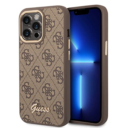 CG MOBILE Guess Handyhülle für iPhone 14 Pro Max in Braun 4G Muster & Script Logo, Anti-Scratch PC/TPU, Bequem & Durable Hard Case mit Zugänglichen Anschlüssen & Stoßdämpfung