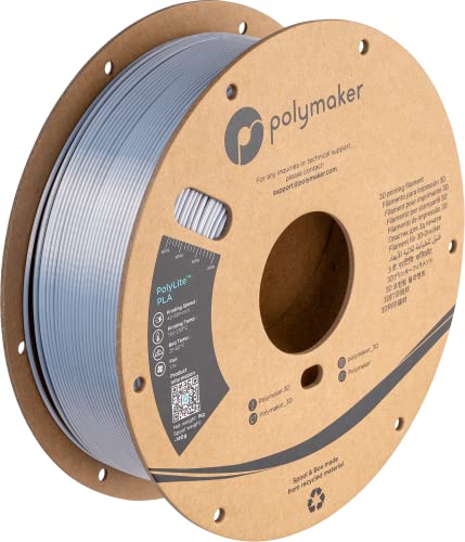 Polymaker PolyLite Silk PLA Silber, 3D-Druckfilament, 1.75mm, 1kg, hohe Hitzebeständigkeit bis 140°C
