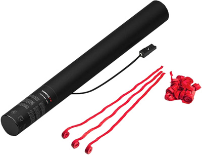 Magic FX E Cannon 50 cm Streamer, elektrische Konfetti Kanone mit roten Luftschlangen, bis zu 12 m Reichweite, biologisch abbaubar