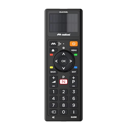 Meliconi TLC Solar TV-Infrarot-Fernbedienung, universelle Kompatibilität für verschiedene TV-Marken, Schwarz