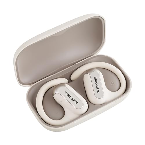 SIVGA SO2 Open Ear Kopfhörer, Drahtlose Kopfhörer mit 4-Mikrofonen für klare Anrufe, Leichte Ohrhörer mit Ohrhaken für Sporttraining, IPX5, 30-Stunden-Spielzeit (Weiß)