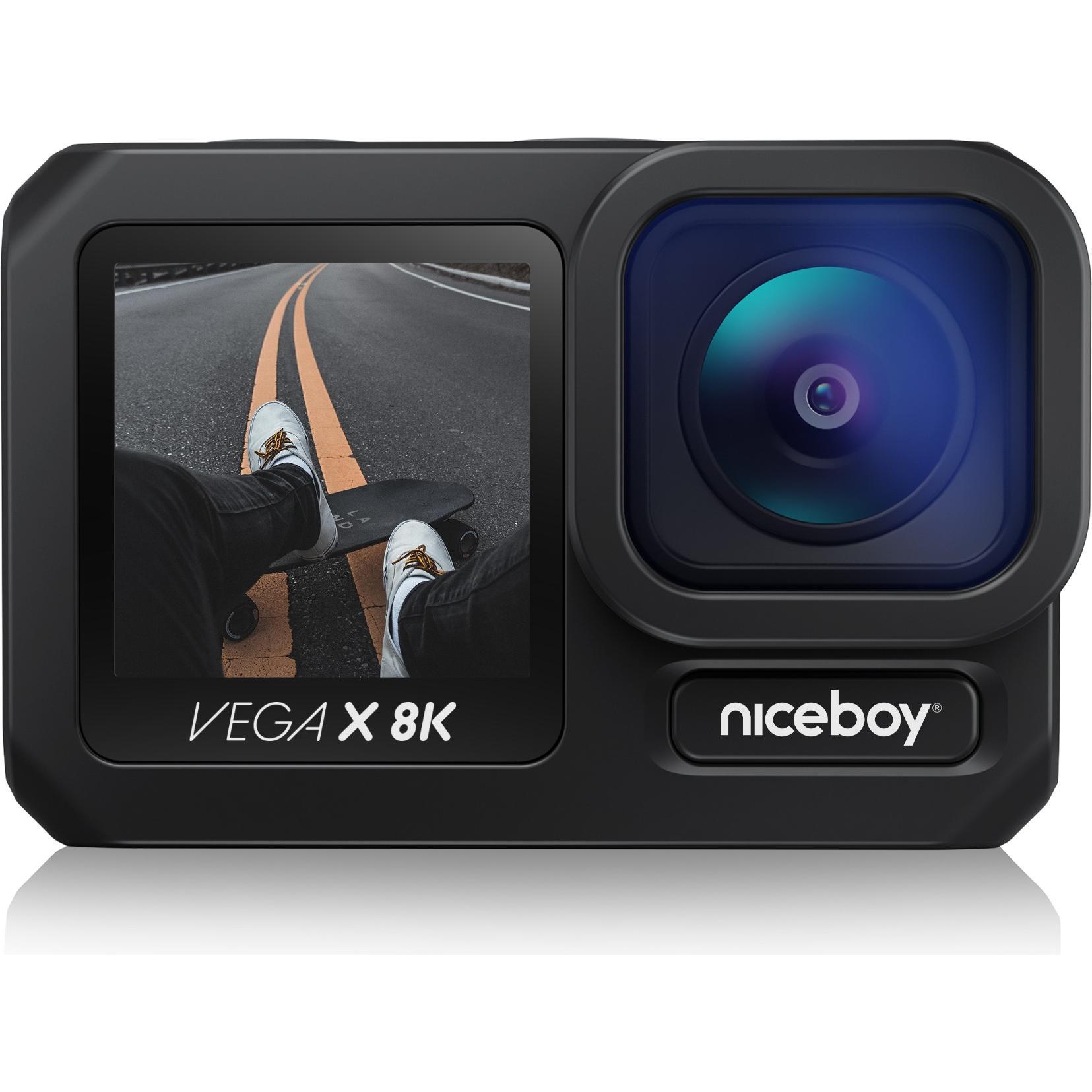 Niceboy Vega X 8K, Action Cam mit 8K Ultra HD Videoauflösung, 12 MP Sensor, 170° Blickwinkel, Bildstabilisierung, wasserdicht bis 12 m, WLAN, Schwarz