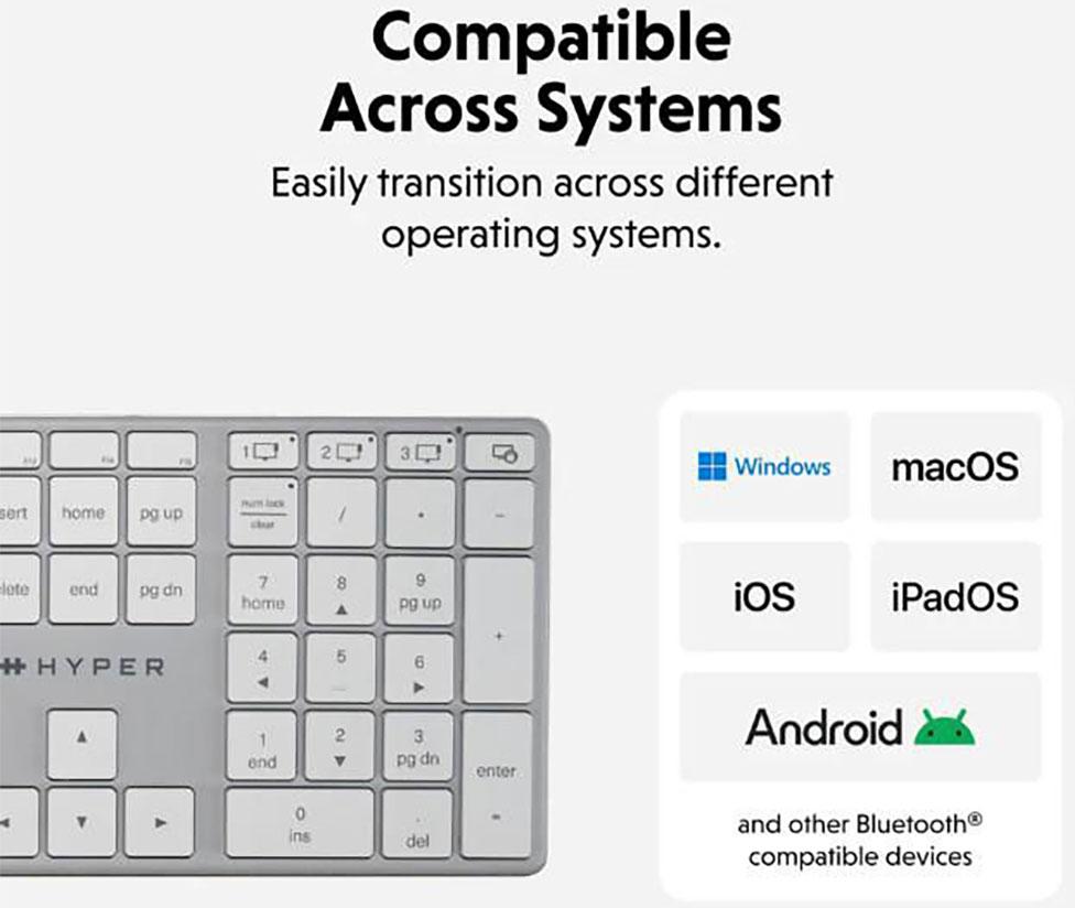 Hyper HyperSpace Next Bluetooth Wireless Keyboard (Nordic) (HS2310NO), kabellose Tastatur mit Nordic-Layout