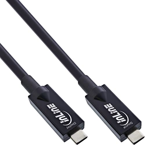 InLine® USB 3.2 Gen.2 AOC Kabel, USB-C Stecker/Stecker, schwarz, 10m, 10 Gb/s, bis zu 3840x2160 @144Hz, HDR10, bidirektionale Datenübertragung