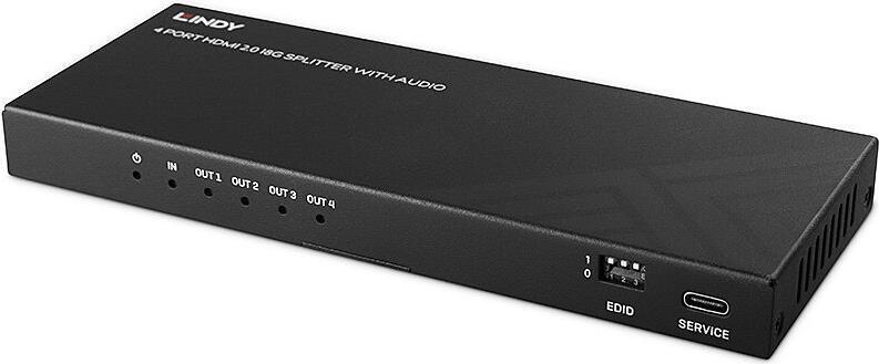 Lindy 4 Port HDMI 8K60 Splitter mit Audio, 4x HDMI-Ausgänge, 7680 x 4320 Pixel, Schwarz