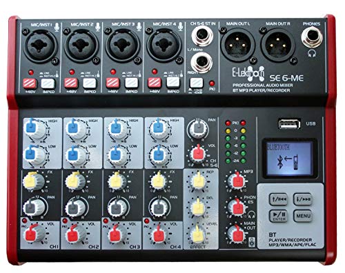 E-Lektron SE-6 Live Mischpult 6-Kanal Mixer inkl. USB/Bluetooth/Soundkarte/Phantom, Schwarz