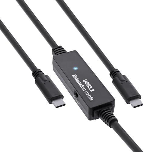 InLine USB 3.2 Gen.1 Aktives Verlängerungskabel, 15 m, USB-C zu USB-C, bis zu 5 Gb/s, schwarz, mit Steckernetzteil