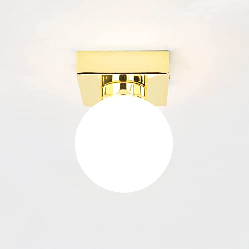 Licht-Erlebnisse Deckenleuchte Bad Kugel Metall Glas in gold 1x G9 wechselbar Badezimmer Flur Innen Deckenlampe zeitlos Beleuchtung kompakt