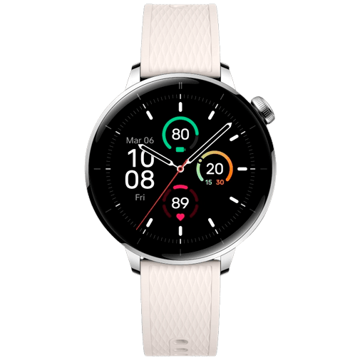 OnePlus Watch 3, Smartwatch 43mm Silber mit weißem Gummi Armband