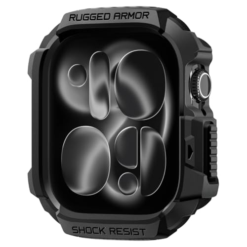 Spigen Rugged Armor 2 Hülle für Apple Watch 11/10 42mm, Matt Schwarz, mit TPU-Außenbereich und erhöhtem Bildschirmschutz